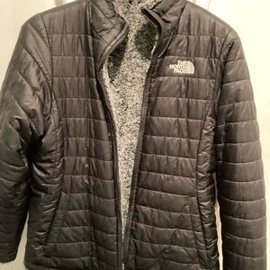 Northface Girls black reversible jacket/ fur